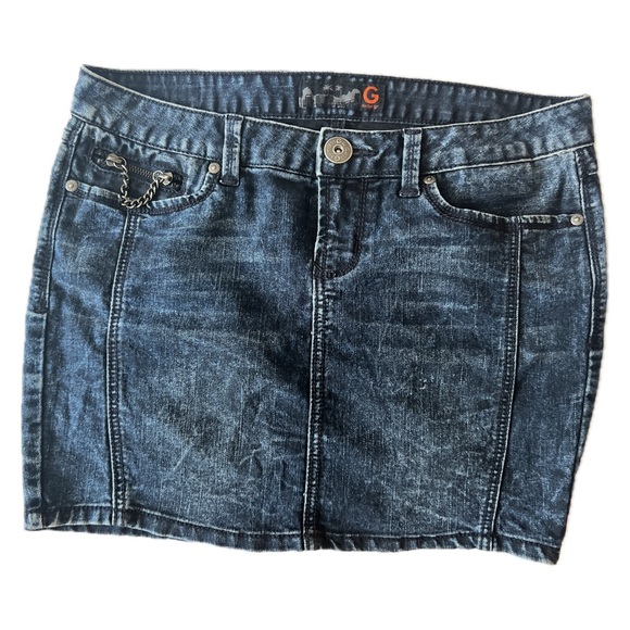 G by Guess Jean Mini Skirt with Chain Accent - Picture 1 of 3